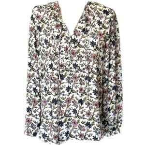 Loft Long Sleeve Floral Tie V-Neck Blouse